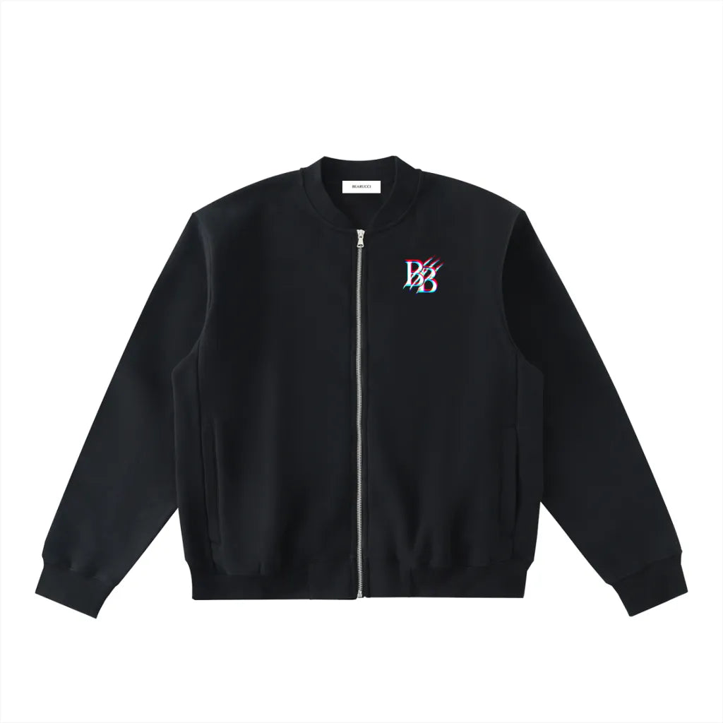 Bearucci | Fractured Emblem Zip-Up Fleeced Varsity Jacket