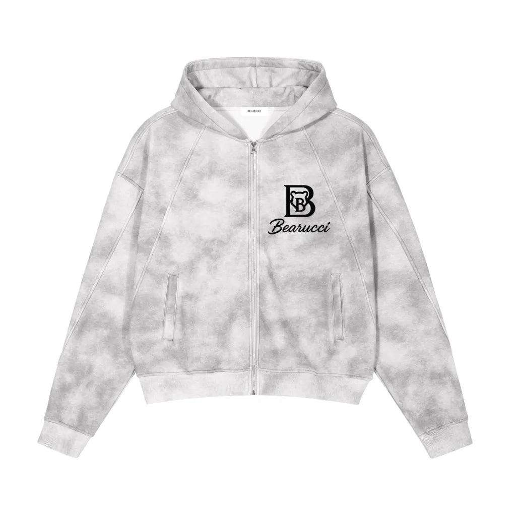 Bearucci “Monogram Fade” Zip Hoodie – Stone Grey