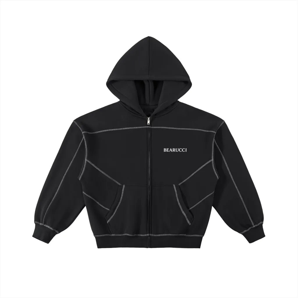 Bearucci | TraceLine Zip Hoodie — Obsidian Black