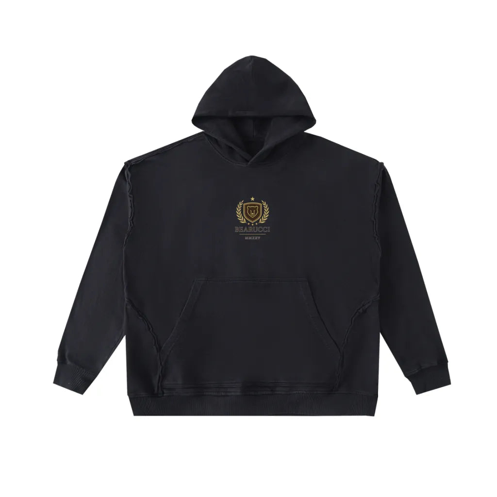 Bearucci “Heritage Crest” Distressed Hoodie – Noir